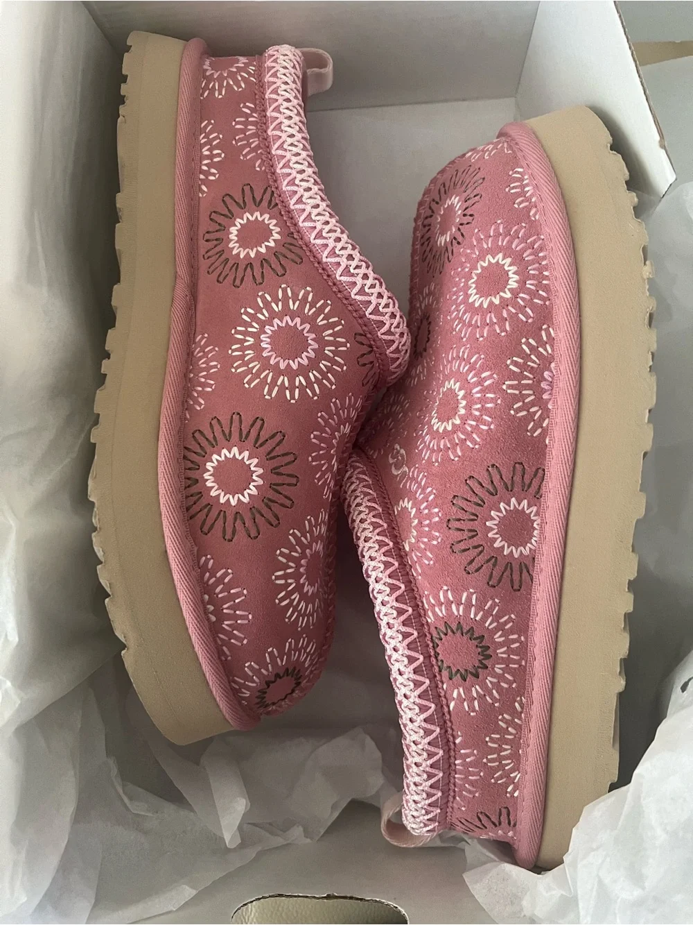 UGG Pink Patterned Fur-Lined Mule Slippers